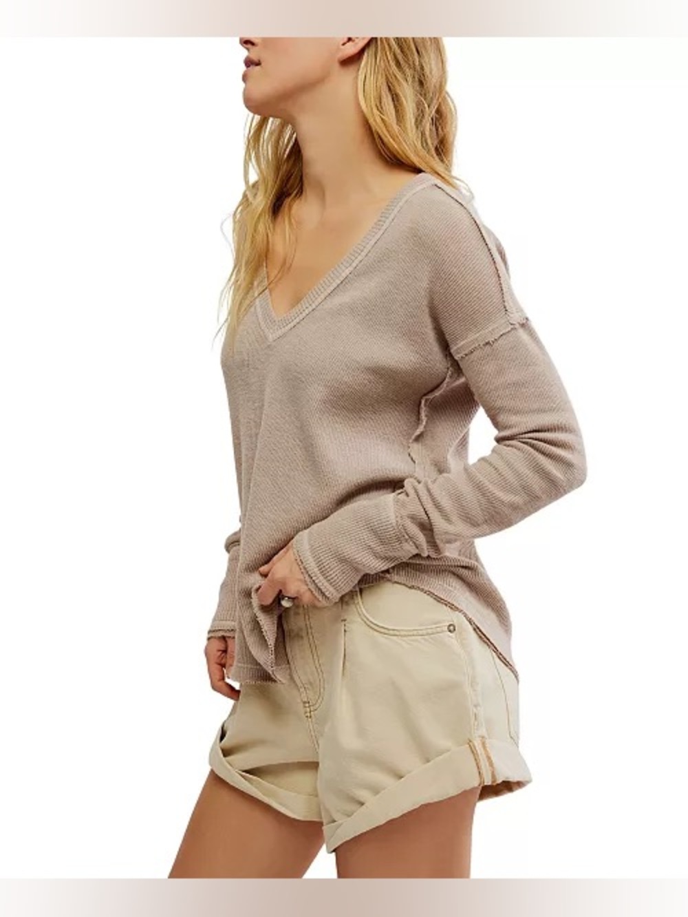 FREE PEOPLE We The Free Sail Away Long-Sleeve Cotton T-Shirt Flannel Small - Picture 2 of 9